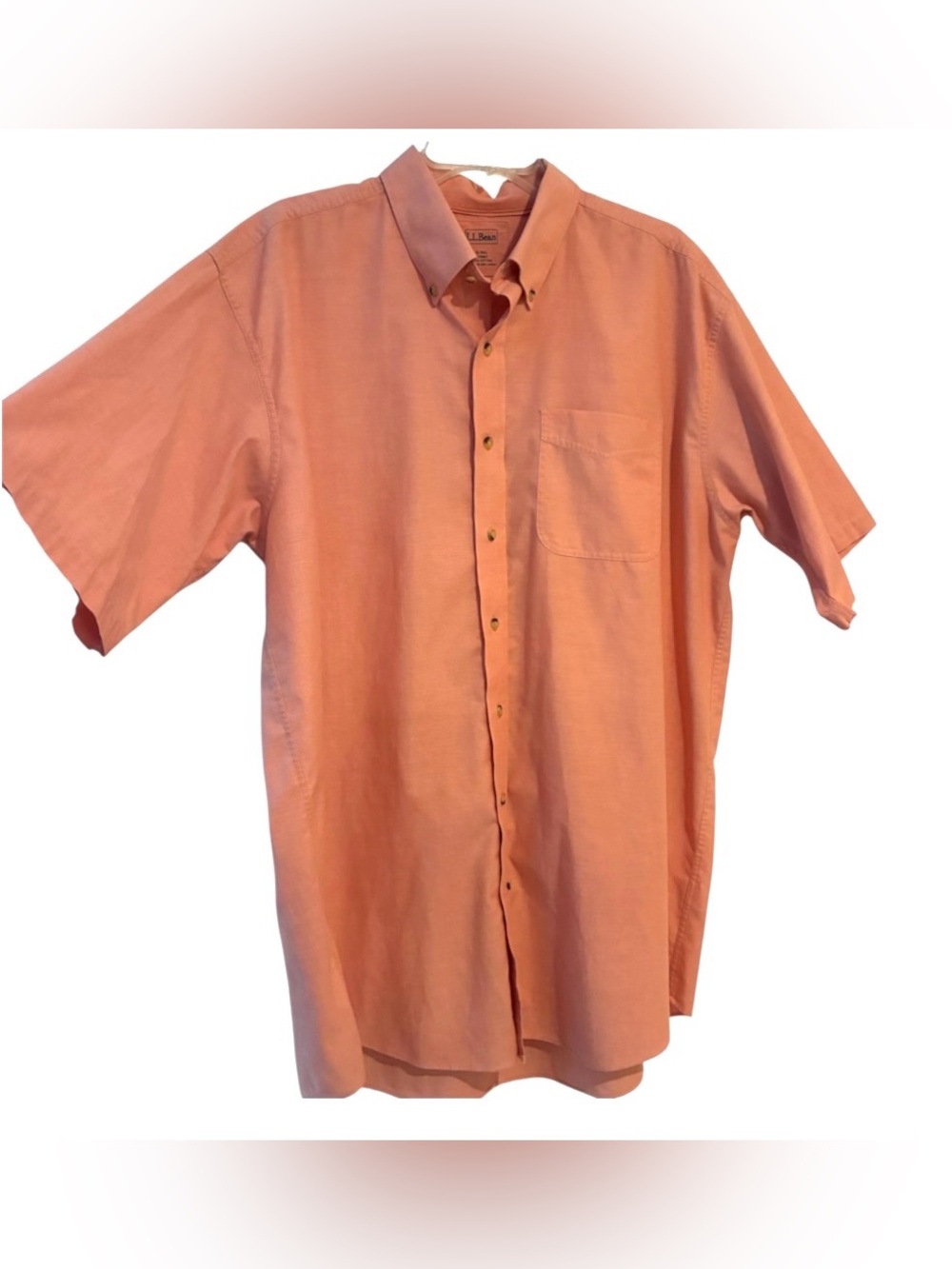 L.L. Bean Short Sleeve Button Down Shirt Peach Cotton Twill Men’s Size XL Tall